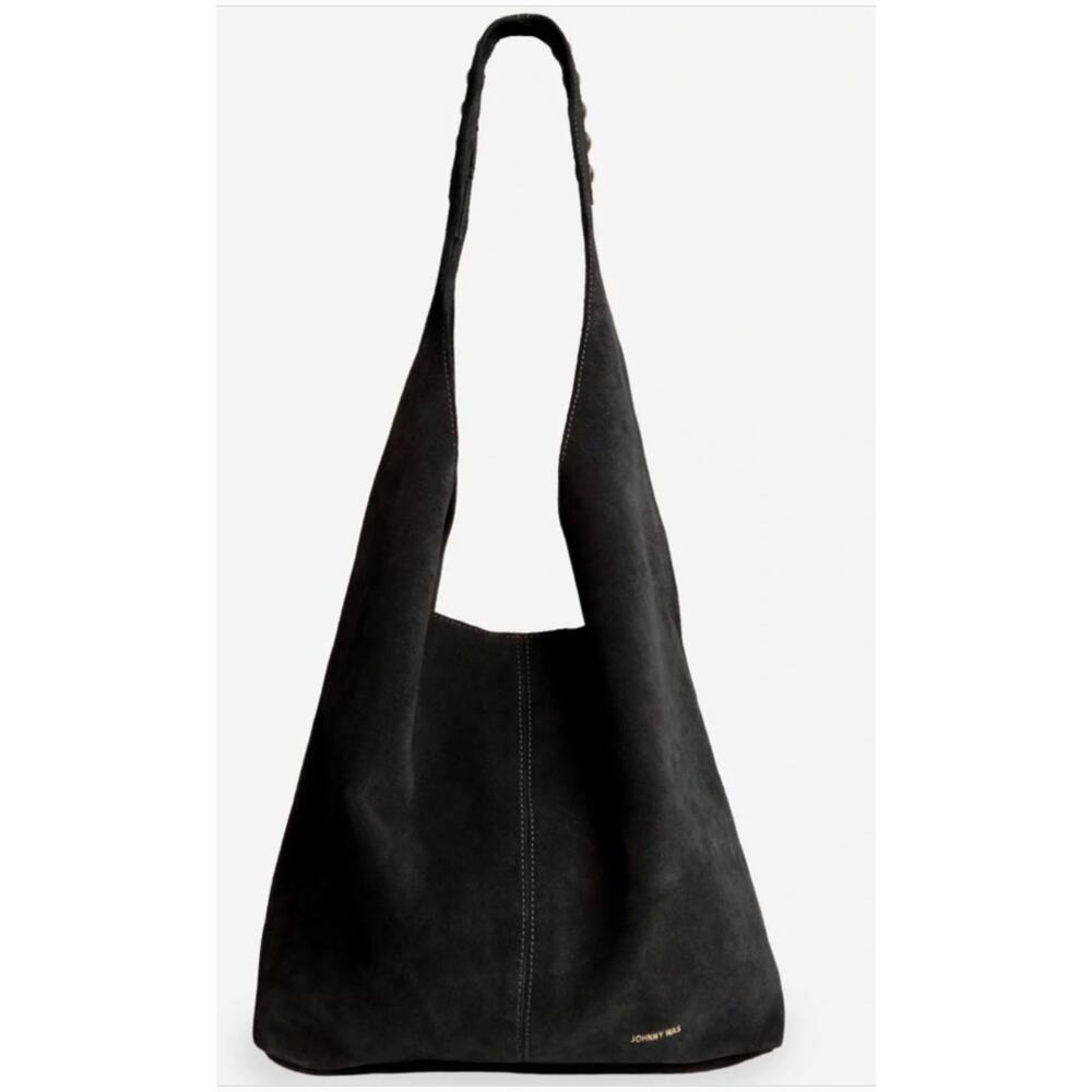 Johnny Was NEW Studded Italian Suede Slouch Shoulder Bag, Black